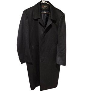 Shamier Men's Size XL 42 (China 185/100A) Long Black Overcoat Back Vent Pockets